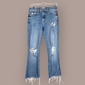 Mother The Insider Ankle Jean Size 28 Mid-rise Distressed Crop Bloom And Doom